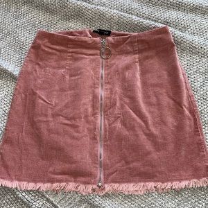 Pink corduroy zip up mini skirt